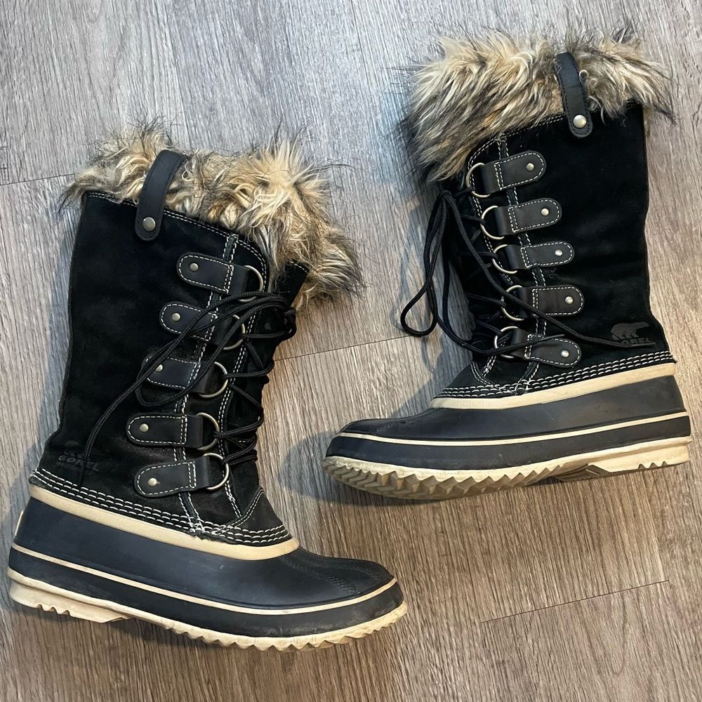SOREL Joan of Arctic Quarry Black Waterproof Suede Winter Snow Boots